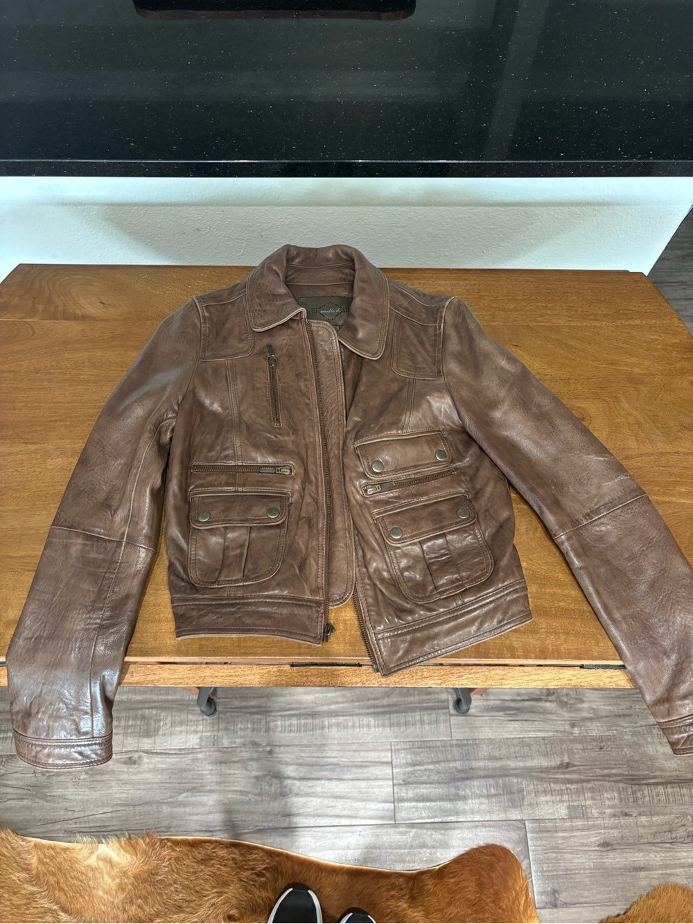 Brown Leather Utility Jacket
